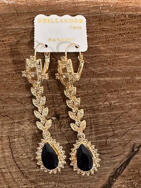 Gold Leaf Drop Earrings with Purple Teardrop Stones